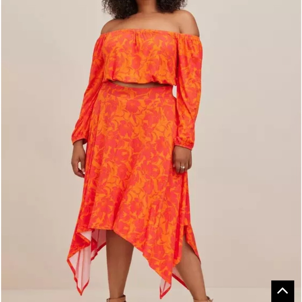 Torrid Orange Floral Off-Shoulder Skirt Set